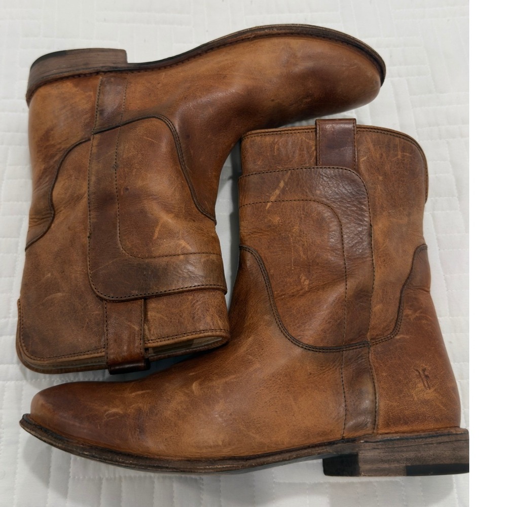 Frye Veronica Short Cognac Leather Boots Women 8 B 3476959 Round Toe Pull On